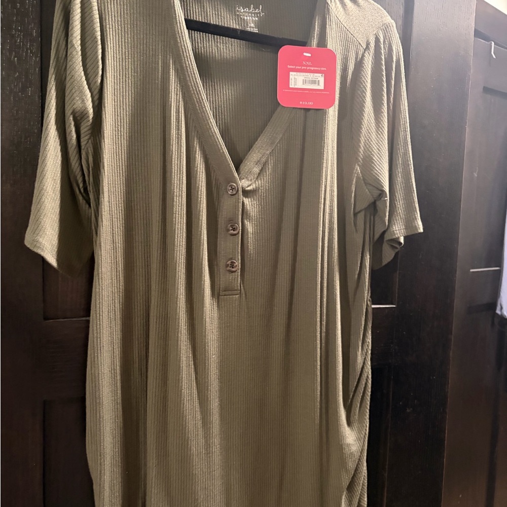 Ingrid and Isabel Maternity Button Shirt Womens Top XXL Olive Ribbed Stretch NWT